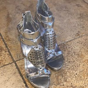 Ann Michelle Silver Studded Heels